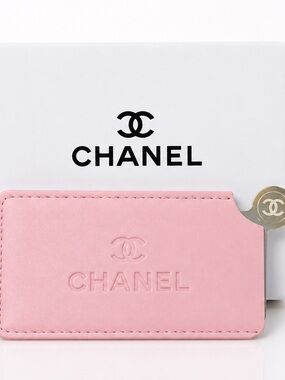 CHANEL Pink Embossed Leather Card Slot Mirror with CC Detail